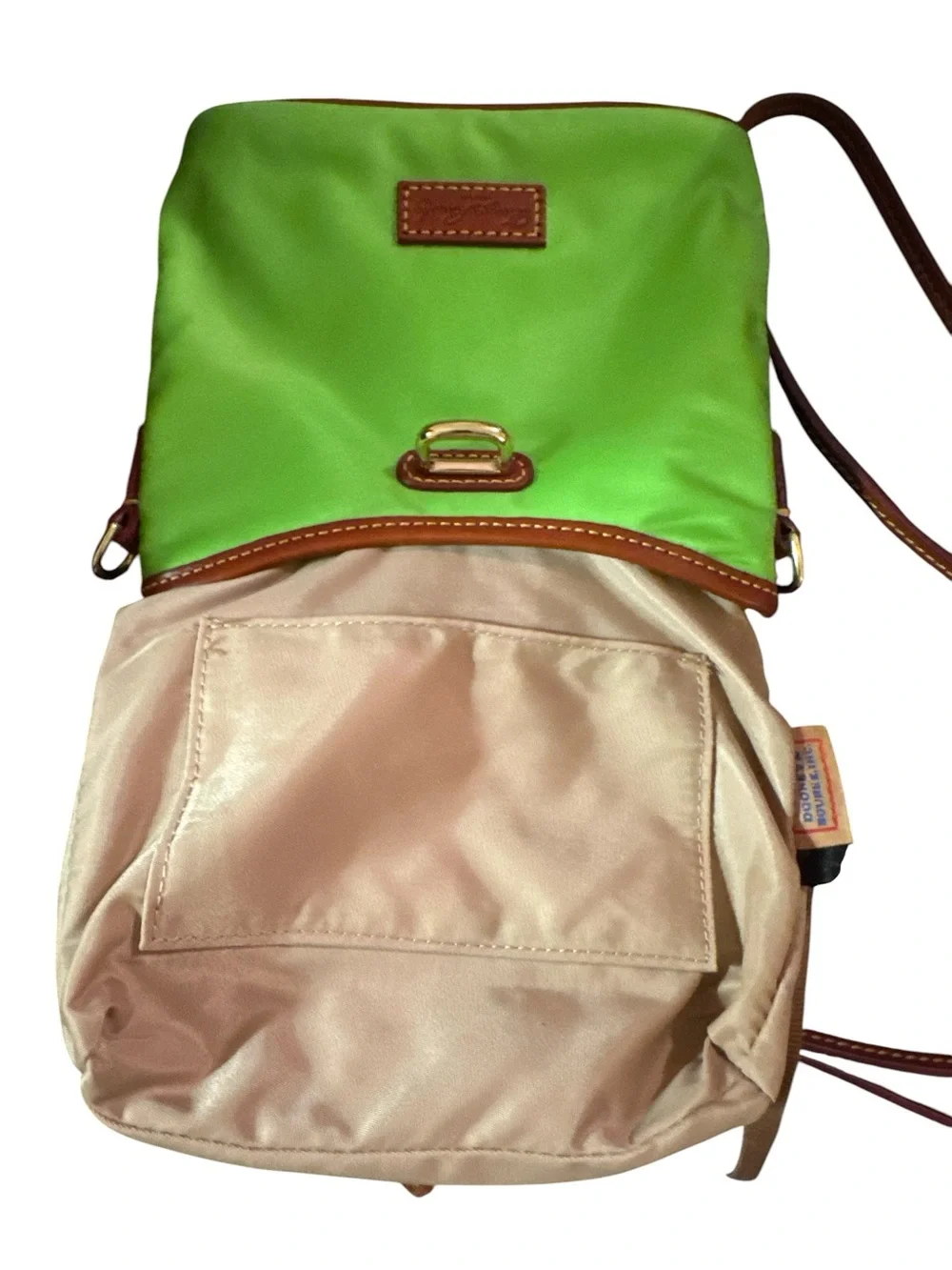 Dooney & Bourke neon Green Nylon Brown Leather Shoulder Bag